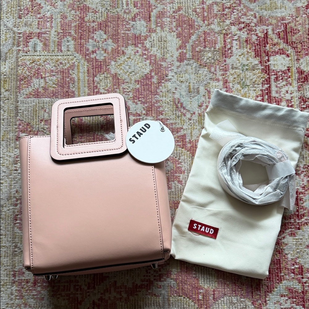 STAUD Mini Shirley Leather Bag in Dark Blush